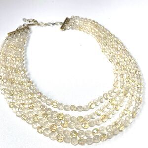 Vintage Germany Multi Strand Acrylic AB Bead Necklace Bib Fringe Choker